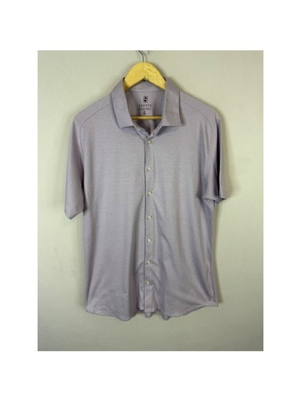 Desoto Mens XL Lavender Purple Cotton Jersey Knit Short Sleeve Button Down Shirt